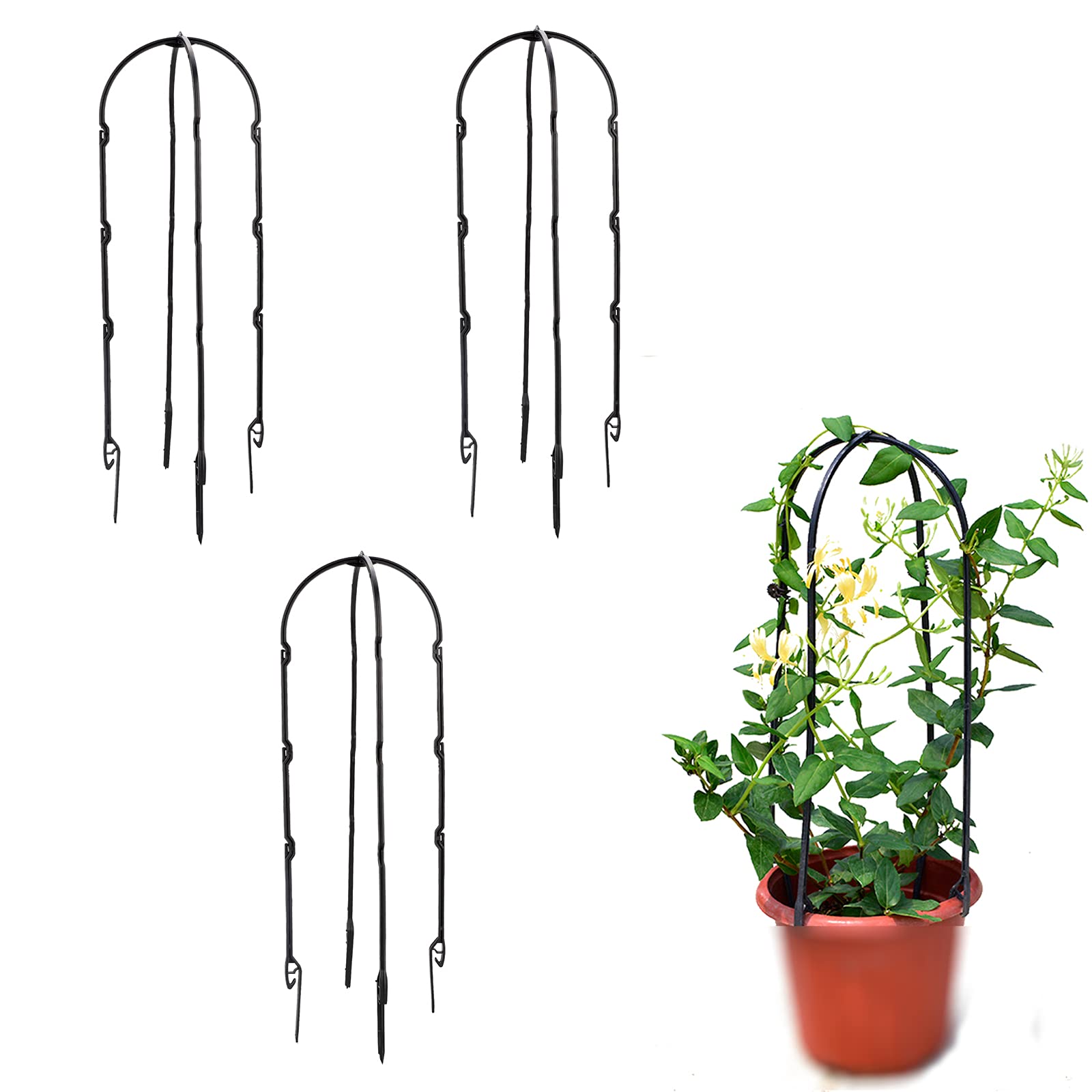 æ— Set ot 3 Garden Plant Pot Obelisks 45cm Plastic Garden Obelisk Free Standing Climbing Plant Support Frame Outdoor Trellis