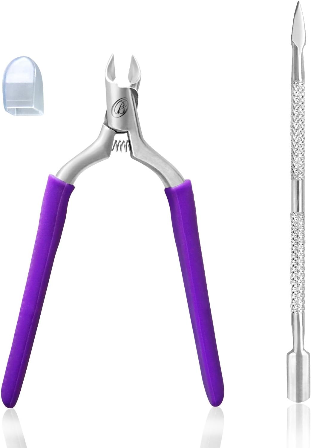 Cuticle Nipper with Cuticle Pusher- Professional Grade Stainless Steel Cuticle Remover and Cutter - Durable Manicure and Pedicure Tool - Beauty Tool Perfect for Fingernails and Toenails (Purple)