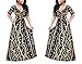 Womens Casual Sexy V Neck Long Sleeves Printed Loose Stretch Floor Length Maxi Prom Party Dress with Belt BlackGold