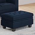 Belffin Rectangular Ottoman with Storage Tuft Ottoman for Living Room Bedroom Velvet Fabric Ottoman Bench Footstool Blue
