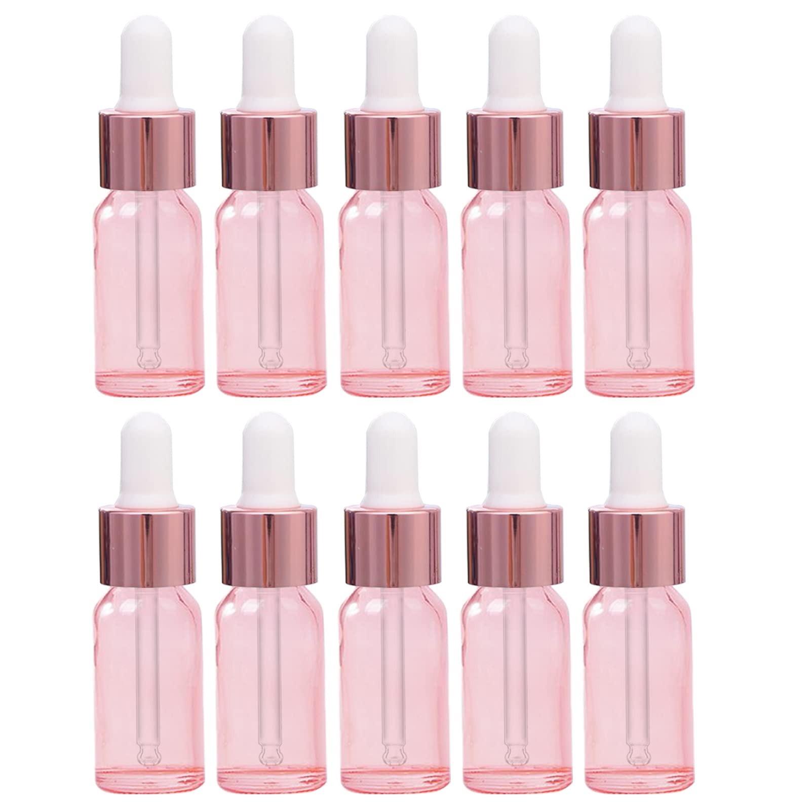JamHooDirect 10Pcs, 10ml Glass Dropper Bottles with Dropper Pipettes, Mini Empty Dropper Bottles for Essential Massage oils/Chemical Liquid (rose clear/rose gold cap)