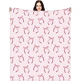 Buryeah Coquette Pink Bow Throw Blanket 50 x 60 Inch Ribbon Winter Farmhouse Blanket Couch Sofa Soft Warm Bed Blankets for Women Friends Gifts(Cute)