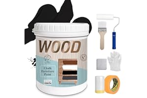 SIX FOXES Matte Chalk Paint Furniture Paint Kit (With Tools) - [35Oz, licorice black] 50-55sq.ft/Twice. Water-Based, Non-Toxic & Odorless of Wood Paint, for Cabinets, Doors, Tables, Easy to Apply