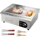 VEVOR Commercial Electric Griddle, 22", Countertop Flat Top Griddle | Stainless Steel Teppanyaki Grill w/Iron Cooking Plate, 122-572℉ Adjustable Temp Control, 2 Shovels &amp; Brushes