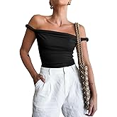 Tankaneo Womens Off The Shoulder Top Sleeveless Slim Fit Stretchy Tank Top Y2k Casual T Shirts