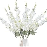 COEWUR 8PCS White Delphinium Artificial Flower Silk Larkspur Flowers 34.6'' Long Stem Plant Floral Silk Flowers Faux Bouquets for Tall Vase Floral Arrangements Floor Home Garden Outdoor Wedding Decor