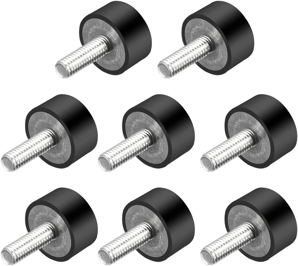 sourcing map M6 Thread Rubber Mounts,Vibration Isolators,Cylindrical Shock Absorber with Studs 20mm x 10mm 8pcs