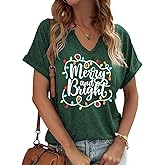 Scgirl Womens Christmas T-Shirts Short Sleeve V Neck Christmas Tree T-Shirts Christmas Lights Graphic Tee Tops