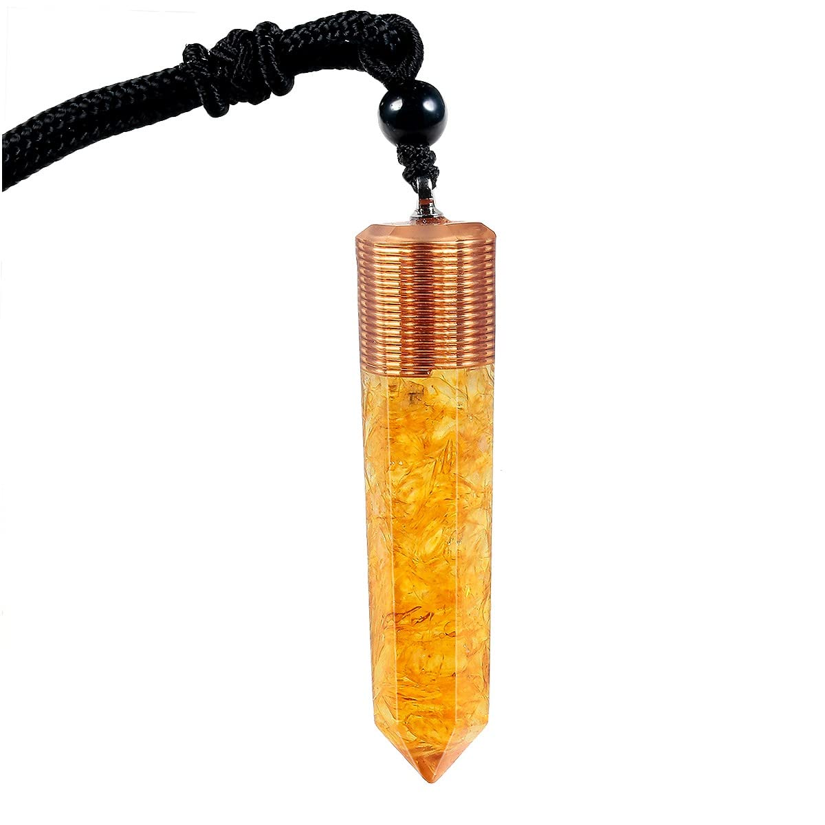 KYEYGWO Healing Orgone Crystal Point Necklace for Unisex Hexagonal Quartz Chip Stones Pendant Single Point Crystal Wand Amulet for Meditation and Yoga