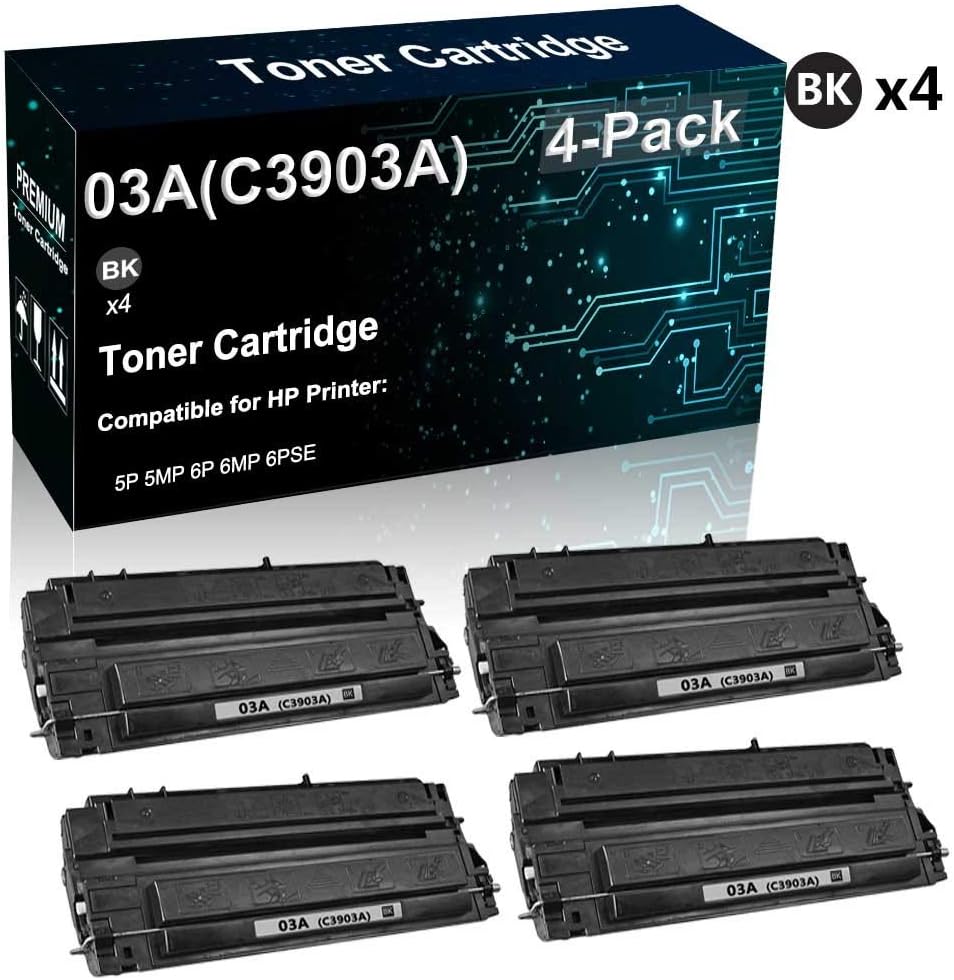4-Pack (Black) Compatible High Yield 6pse Laser Printer Cartridge Replacement for HP 03A(C3903A) Toner Cartridge