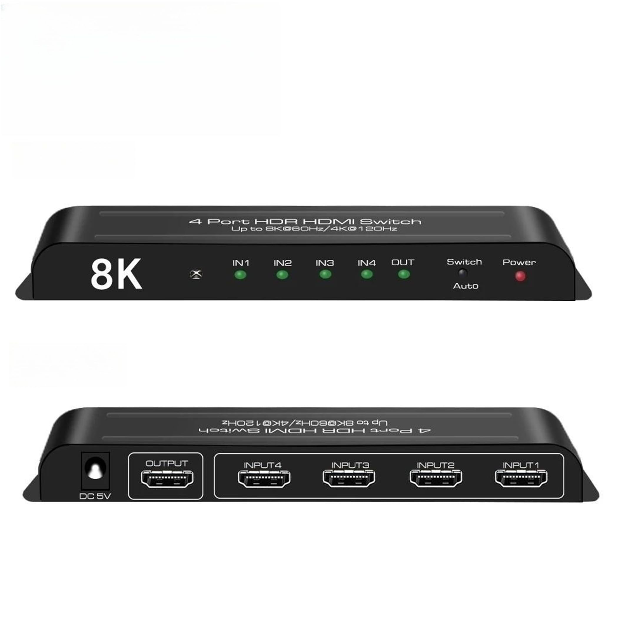 8K HDMI 2.1 Switcher 4 In 1 HDMI Switch 4x1 HDCP2.3 Auto Switch IR Control 48Gbps 8K@60Hz 4K@60hz/120Hz HDR10+ VRR HLG HDR ALL Dolby Vision Atmos AC3