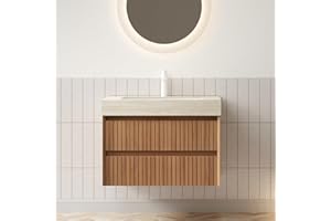 RAINLUX 30" Bathroom Vanity with Sink, Modern Bathroom Floating Vanity with Travertine-Pattern Sintered Stone Top & Ceramic Undermount Basin, Pre-Assembled W/2 Drawers, Espresso