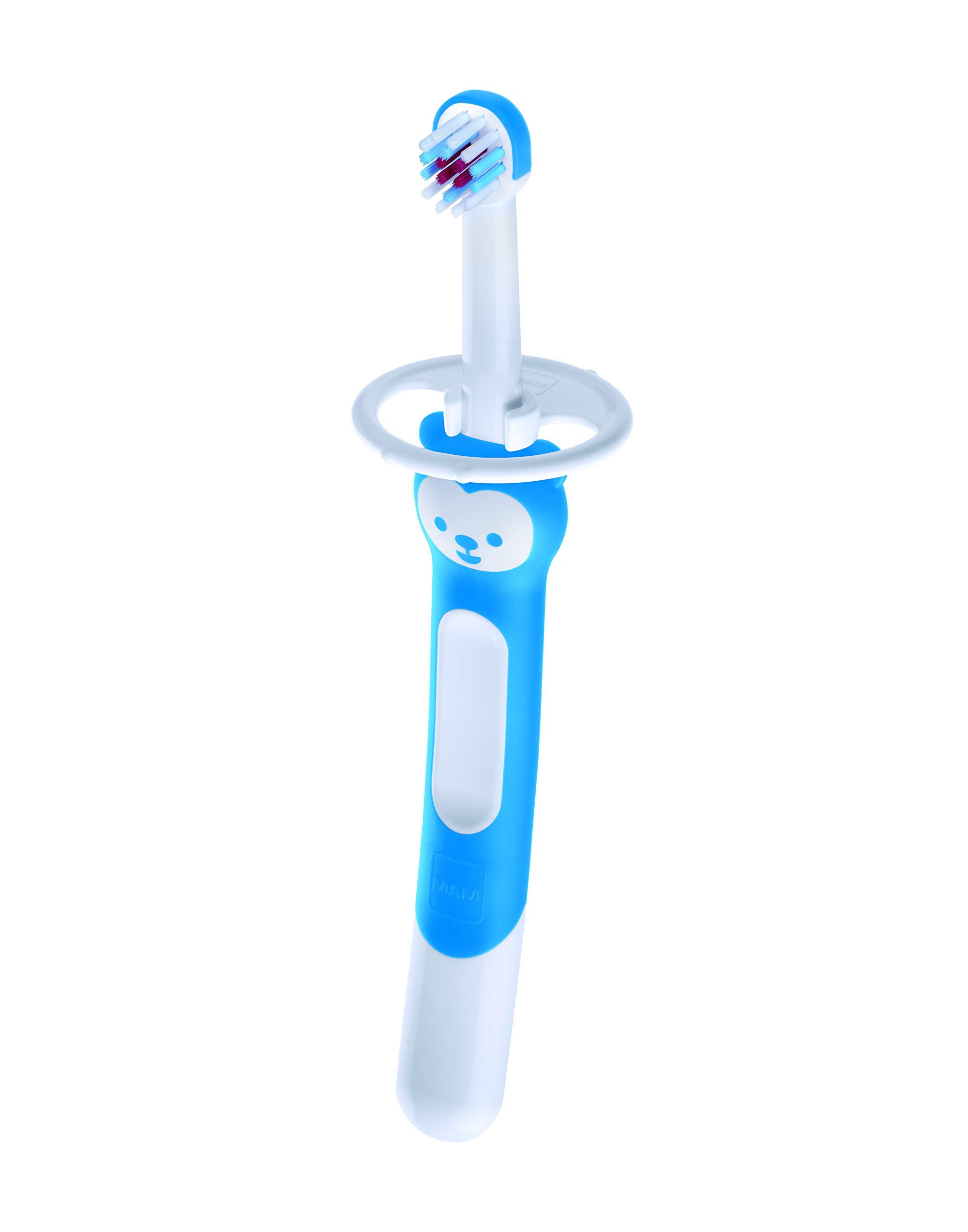 Mam Learn to Brush Set, Children's Teeth Toothbrush Long Handled Toothbrush for Oral Hygiene Autonomy, Soft Toothbrushes for 5+ Months, Light Blue - 60g