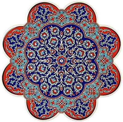 Kahraman Hand Art Ceramic Trivet By EuroHand - Turkish Anatolian Decorative Organic Paint Iznik Trivet - Set of 1 - Scratch Proof Machine Washable Foam Backing Heat Resistant Housewarming Gift