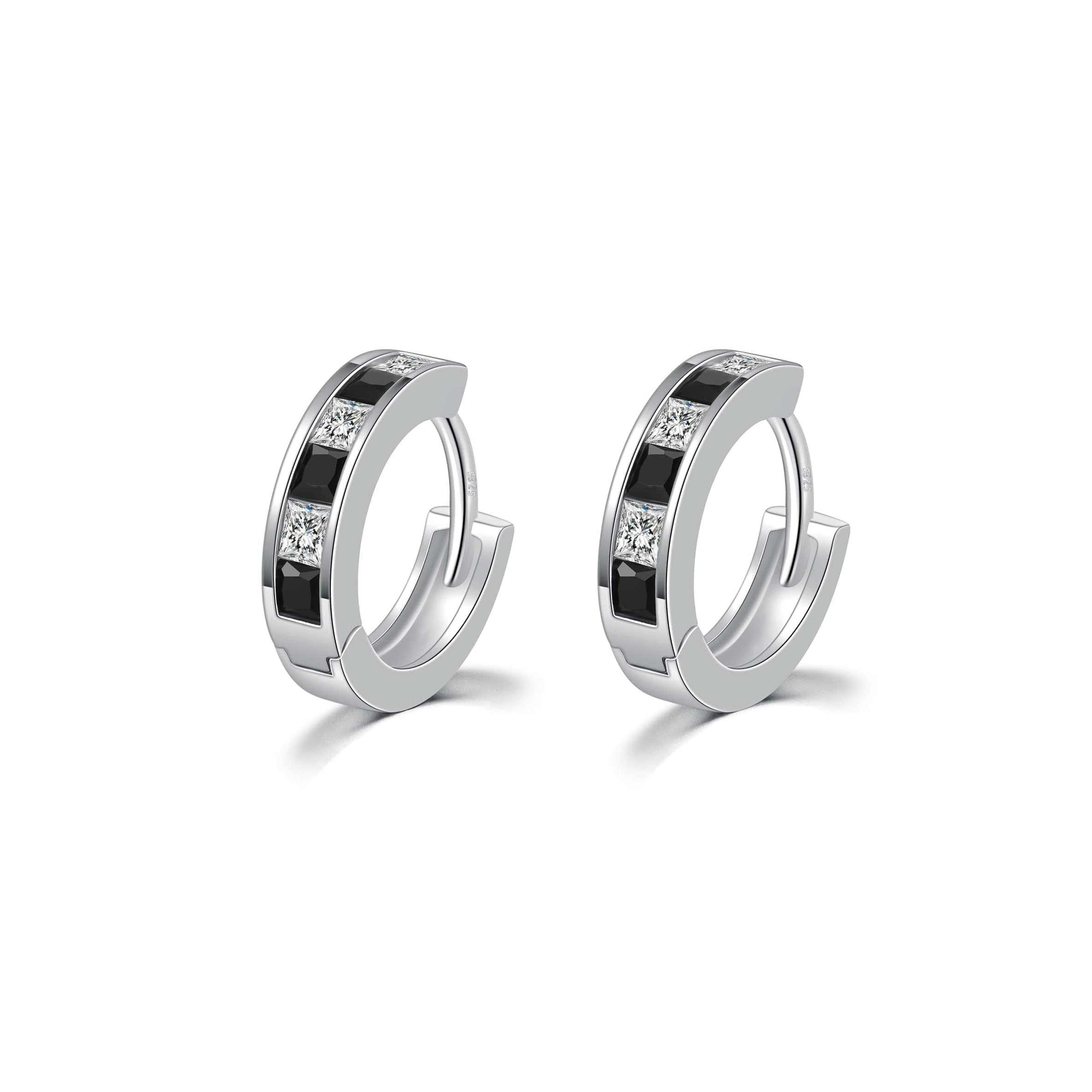 Immobird Mens Earrings Hoops 925 Sterling Silver Hoop Earrings Small Black Hoop Earrings,Diameter 12mm Earrings Gifts for Men