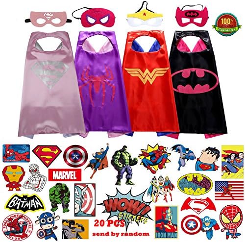 Superhero capes Dress Up Costumes For Girls - 4 Capes + 4 Masks + 25 superhero sticker