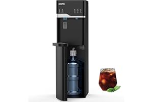 SOOPYK Self Cleaning 4 in 1 Water Cooler Dispenser with Ice Maker Bottom Load for 5 Gallon 3 Temperature Settings 22lbs Daily Capacity Child Safety Lock Black