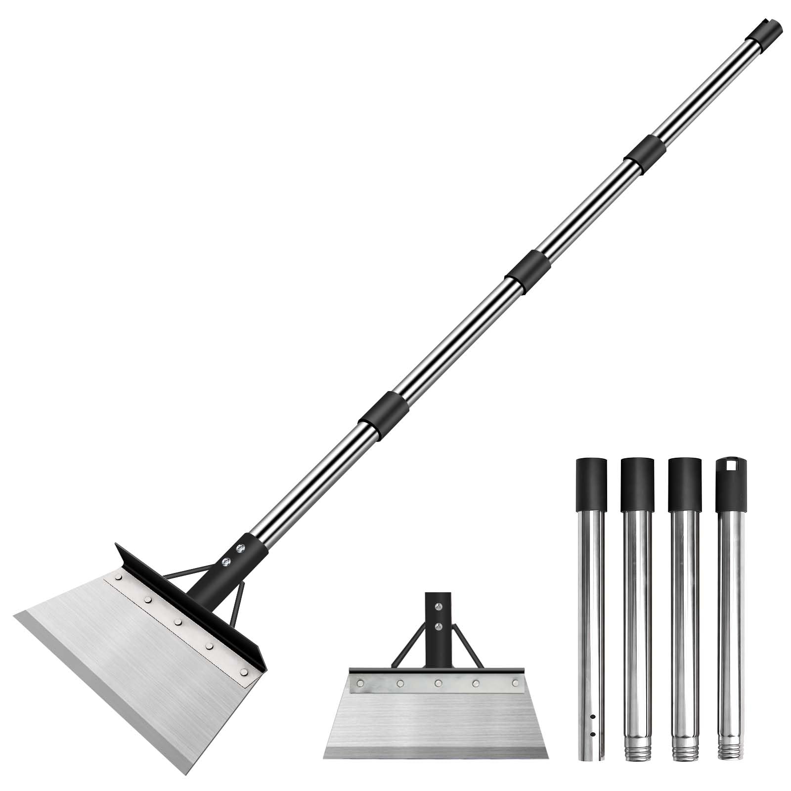 Ezkamfort Multifunctional Garden Cleaning Shovel, Garden Shovel with 59" adjustable handle, Gardening Scraper Shovel, Heavy Duty Steel Flat tool, for Lawn Edging, Digging,Ice Removal