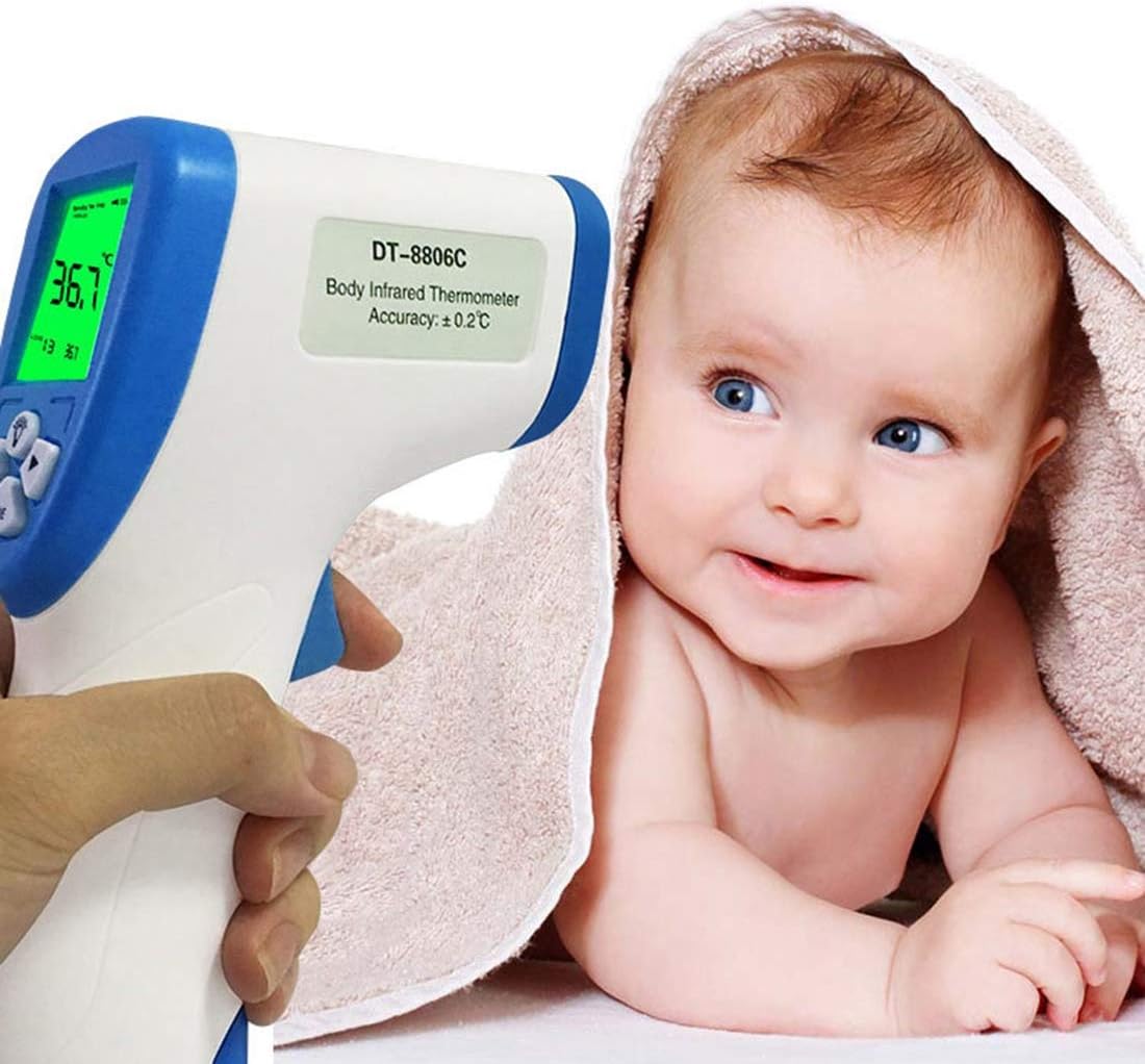 Digital Laser Infrared IR Thermometer Body Surface Pyrometer Non-Contact Forehead Gun Temperature Meter with Backlight,Blue