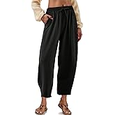 ALSOGO Womens High Waisted Baggy Pants Casual Ankle Length Pants Palazzo Trousers Slacks with Pockets Summer