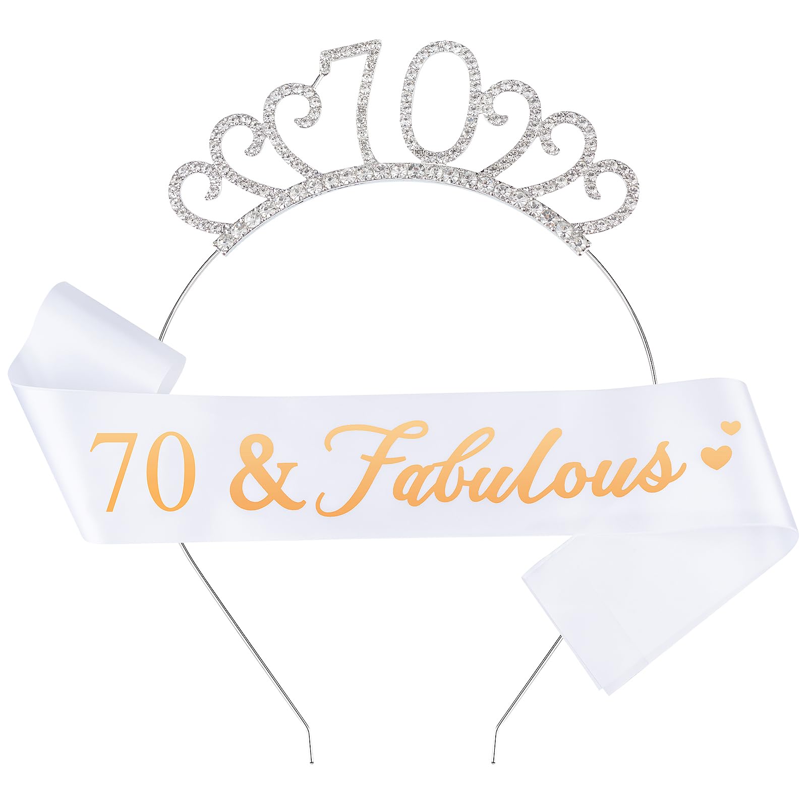 Fantasyon 70th Birthday Tiara and Sash, Happy Birthday Costume Set Crystal Tiara Princess Crown for 70 Years Old Gift Party Accessories