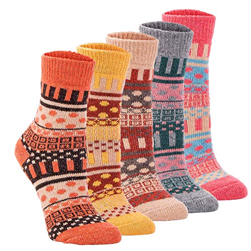 5Pack Womens Vintage Thick Knit Warm Casual Wool Crew Winter Socks,Multicolor (Multicolor-2)