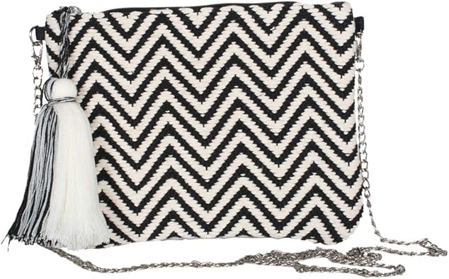 black and cream clutch bag
