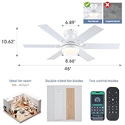Goniyado 46" White Low Profile Ceiling Fans with