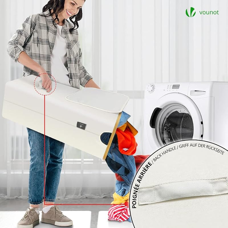 ® Cesto Portabiancheria 100L con Ruote, Cesta Biancheria Sporca con Coperchio e Manici in Bambù, Porta Biancheria Pieghevole Cesta Panni Sporchi per Bagno o Lavanderia Vestiti, Beige