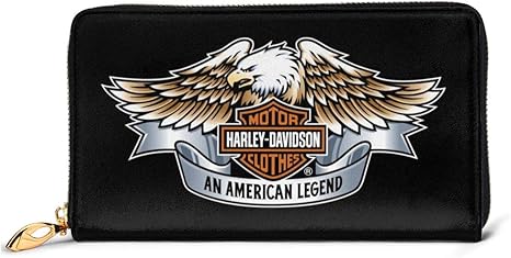 Amazon Co Jp ハーレーダビッドソンイーグル レザーと 金属ジップレザー財布 ファッションレディースウォレットクレジットカードスロットダークリアルレザーウォレット快適で丈夫な防水レザー ホーム キッチン