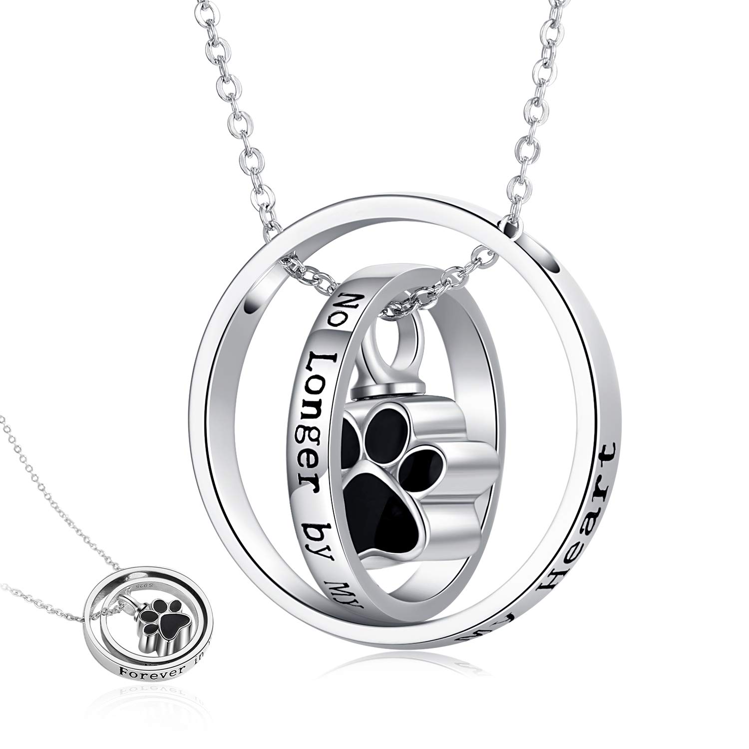 CHENGHONG Ashes Necklace, Urn Necklace for Ashes 925 Sterling Silver Paw Print Forever in My Heart Dog Urn Pendant Cremation Jewelry Pet Puppy Dog Gifts for Women