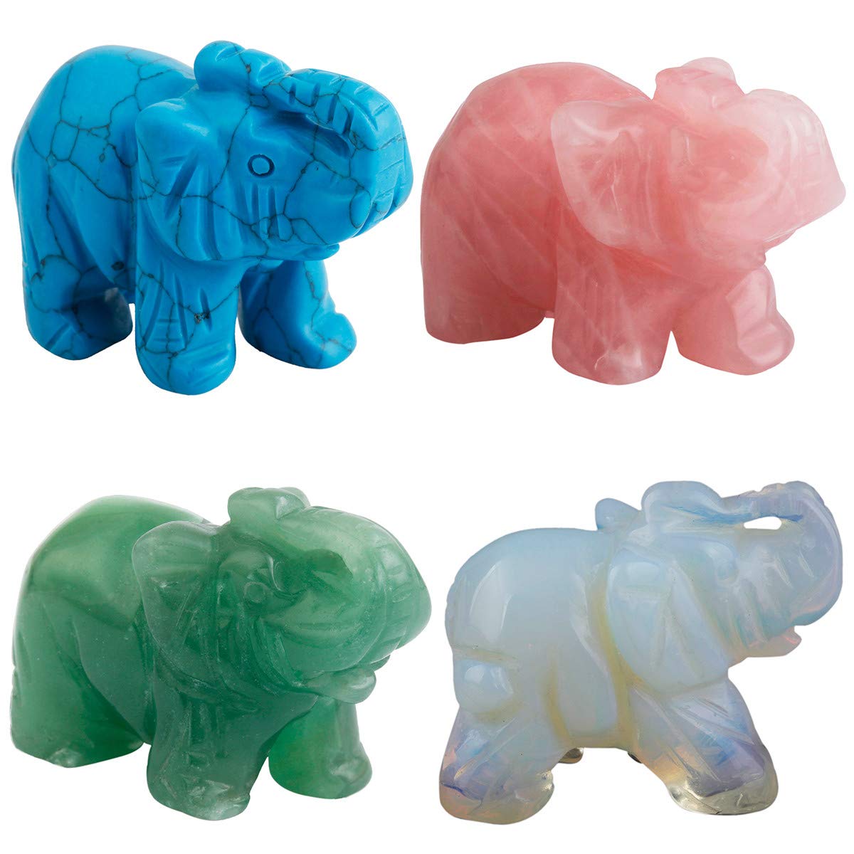 KYEYGWO Pocket Good Luck Elephant Carved Gemstone Lucky Elephant Ornaments Healing Crystal Figurines Statues for Decoration 1.5 Inches, Pack of 4