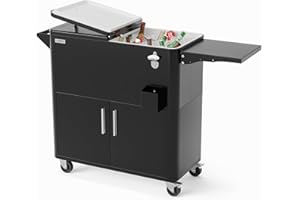 VINGLI Patio Cooler, Ice Chest with Storage Cabinet, Bottle Opener Drainage, Outdoor Cooler for Party, Deck, Pool