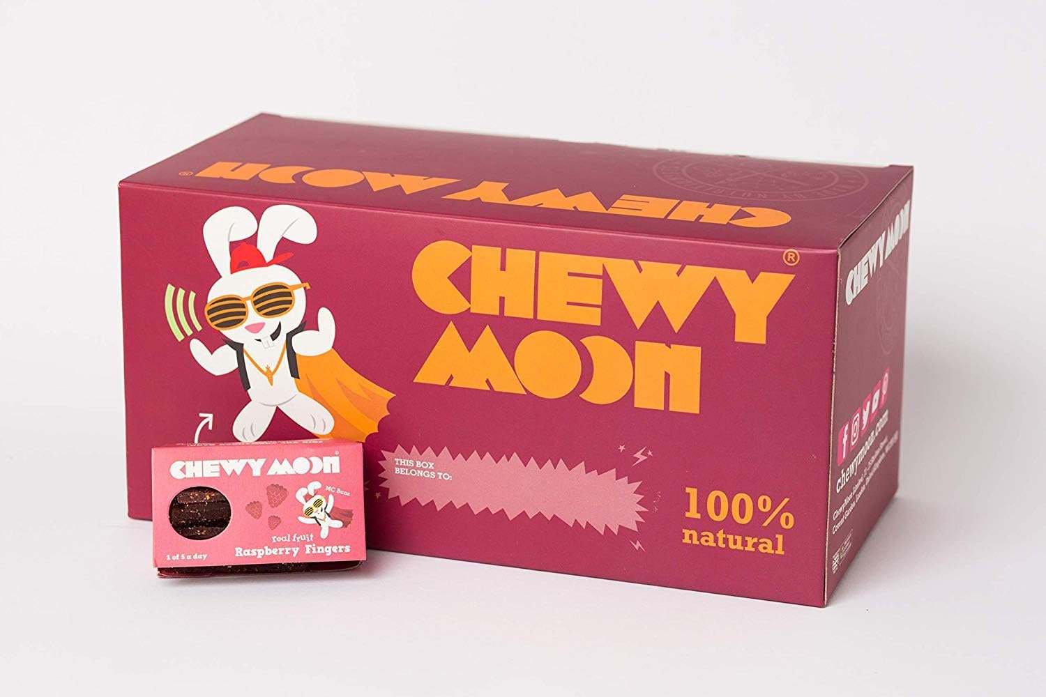 ChewyMoon - Healthy Snacks for Kids - Raspberry Fingers Fruit Snacks (40 x 20g Multipack) - 100% Fruit - No Refined Sugar or Additives