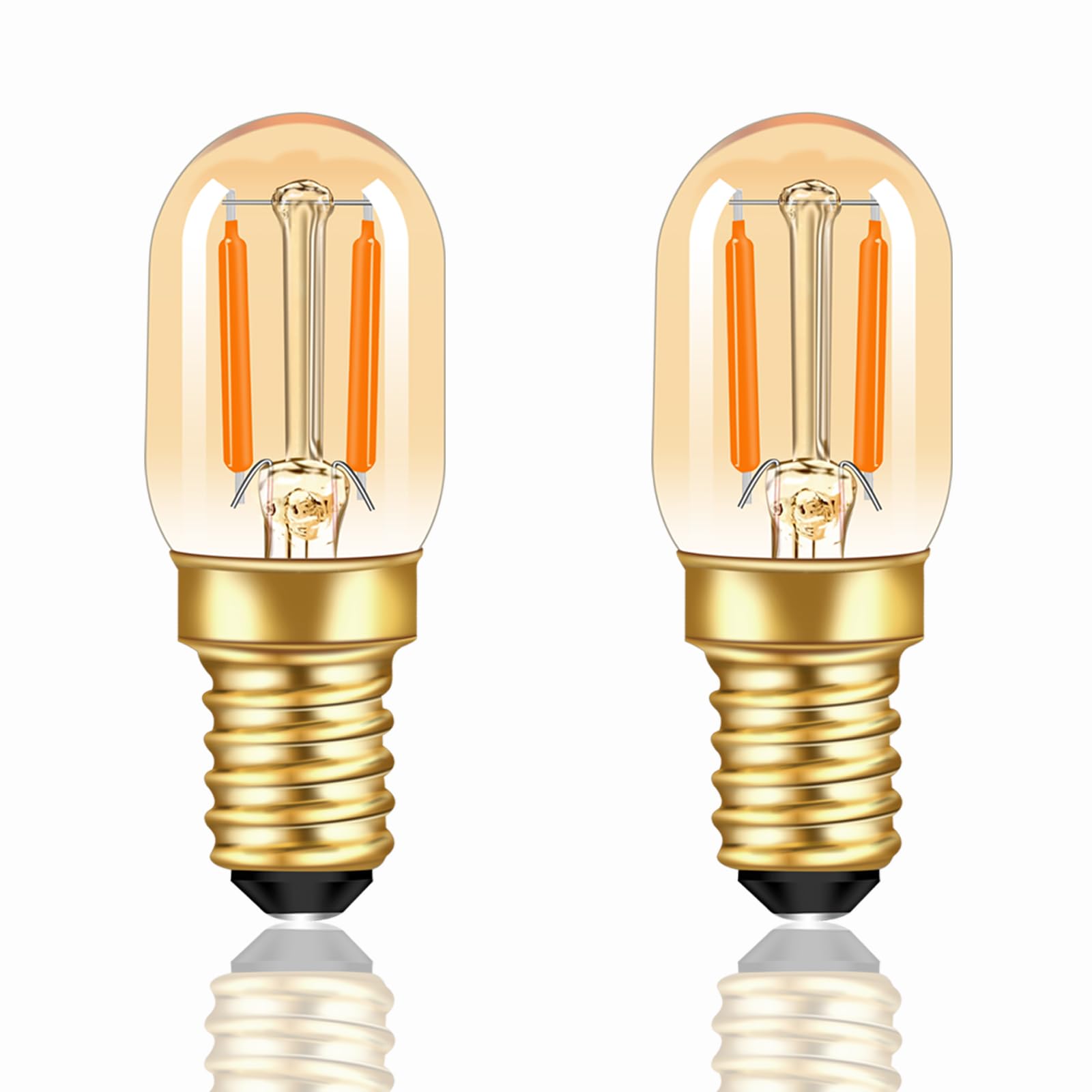 Caldarax 2 Pack E14 LED Light Bulb 1W, Amber Glass E14 LED Vintage Filament SES Small Screw Bulbs Ultra Warm White 2200K Mini T22 Tubular Bulb, 100LM, 10W-15W Equivalent — image 1