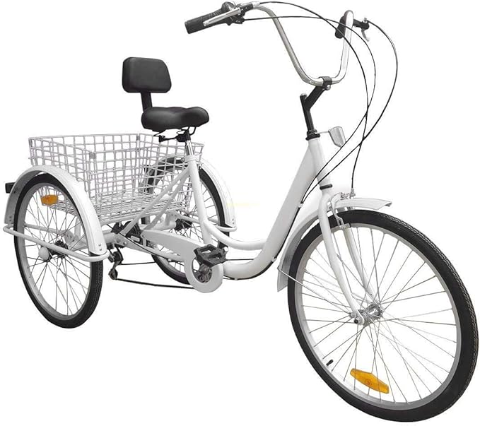 Amazon.com : MAREEYA SHOP 24inch 3-Wheel Unisex Adult Tricycle Trike Bicycle Cruise 6-Speed 