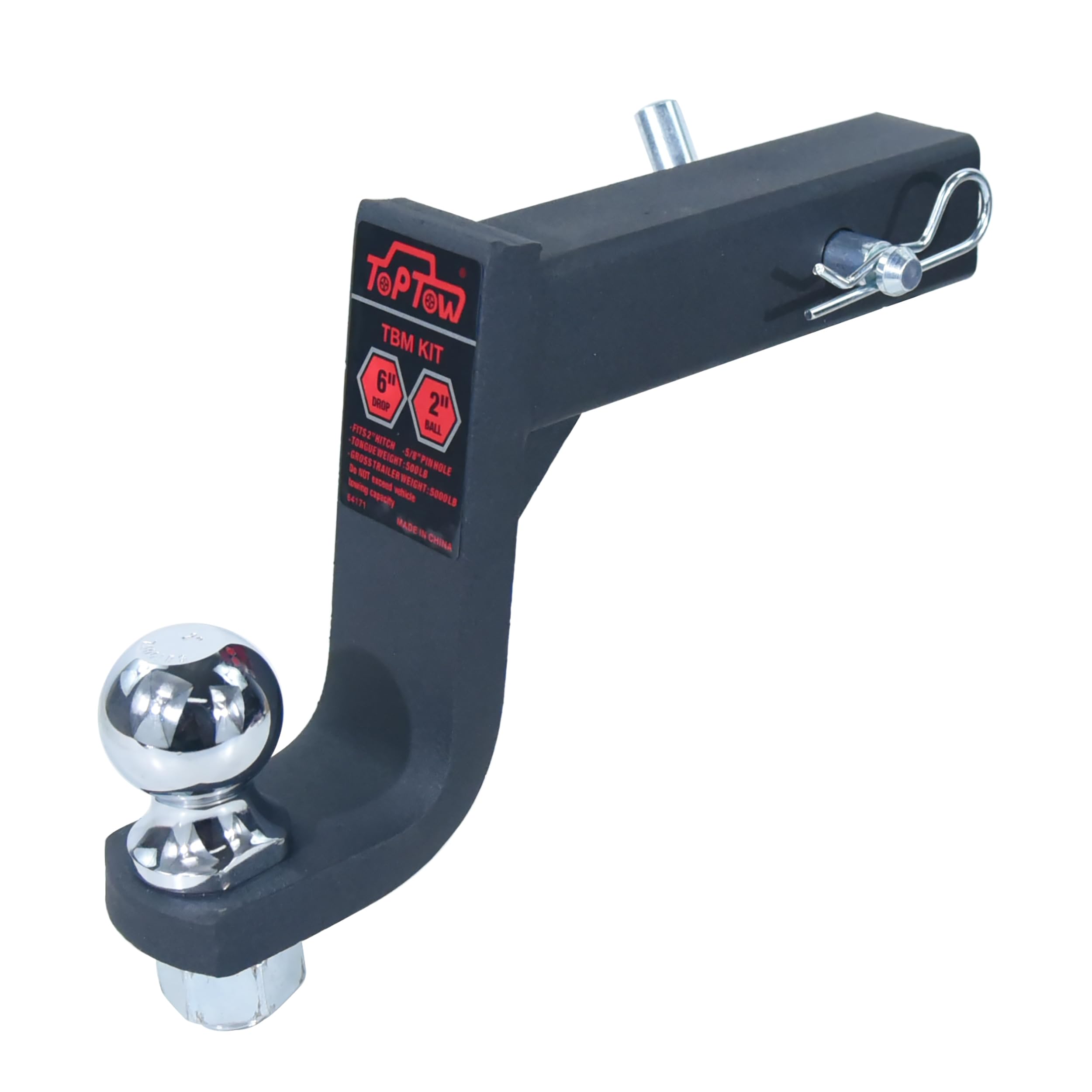 Photo 1 of **HEAVY** TOPTOW Trailer Hitch Ball Mount Kit with 2 inch Trailer Ball and 5/8 inch Hitch Pin, 6 inch Drop, Fits 2 inch Hitch Receiver, Matte Black