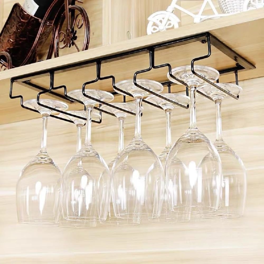 Uten Wine Glass Holder, Wine Racks, Hanging Wine Glass Rack, Stemware Rack with 4 Rows Can Hold 8-12 Wine Glasses, Wine Racks for Kitchen, Bar, Cafe