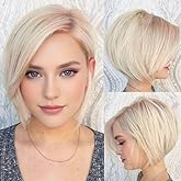 Siudus Short Blonde Wigs for White Women Bob Side Part Layered Straight Wigs Synthetic Daily Party Halloween Hair Wig