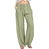 CHARTOU Women's Summer Drawstring Waist Wide Leg Loose Cotton Linen Palazzo Pants