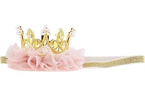 Nishine Princess Toddler Girls Crown Tiaras Baby Elastic Birthday Party Crown Headband Photo Props Gift (Pear&Gold)