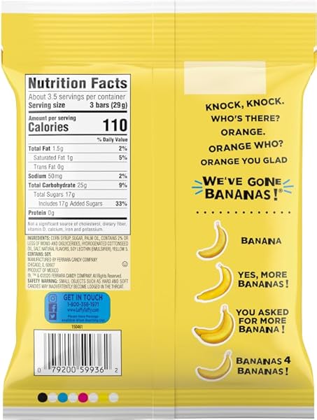 LAFFY TAFFY MINI BAR BAG, BANANA, CHEWY TAFFY CANDY, 3.5 OZ