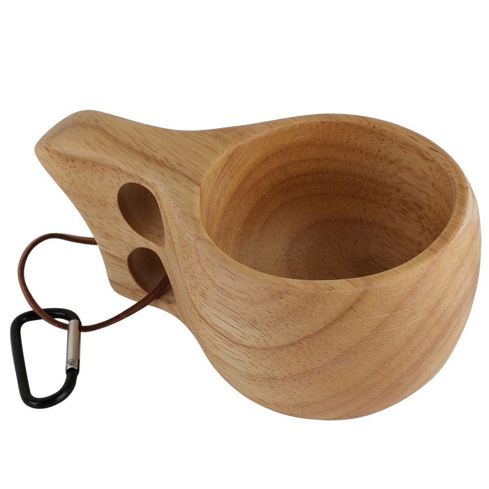 Yosoo Health Gear Wood Coffee Mug Handmade Kuksa, Nordic Wooden Cup with 2 Hole Grips, 170ml Rubber Wood Drinking Cup for Coffee Tea Milk Camping Hiking Teacup