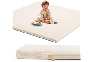 DR. PURE Padded Baby Play Mat for Floor: 48x48 Extra Thicker Soft Non Toxic Vegan Leather Infant Playmat for Babies Toddlers Kids Crawling Sit Play - Fits Nicely Into 47x47and 50x50 Playpen Any Playroom