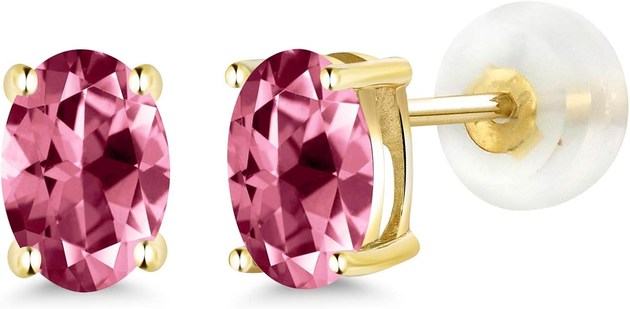 Amazon.com: 14K Yellow Gold Stud Earrings with Comfort Back Set with