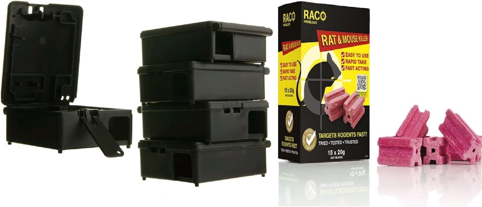 HOMEKILL MICE KILLER KIT 15 RACO POISON BLOCKS & 5 TAMPER RESISTANT BAIT STATIONS-SAFETY PROTECTION FOR PETS AND CHILDREN