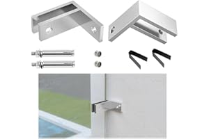 Muzata 2Pack Brushed Wall to Glass Clamp 90 Degrees Glass Railing Clamp Fit for 3/8"-1/2"(10mm-12mm) Thinkness Balustrade Railing Pool Fence GA09