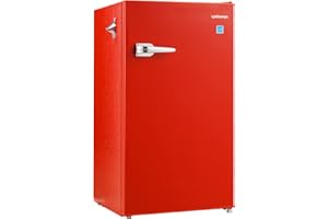 Upstreman 3.6Cu.ft Small Refrigerator without Freezer, Retro Mini Fridge, Manual Defrost Free, Adjustable Thermostat, Side Bottle Opener, Small Fridge for Office, Bedroom, Dorm, Red-CR35
