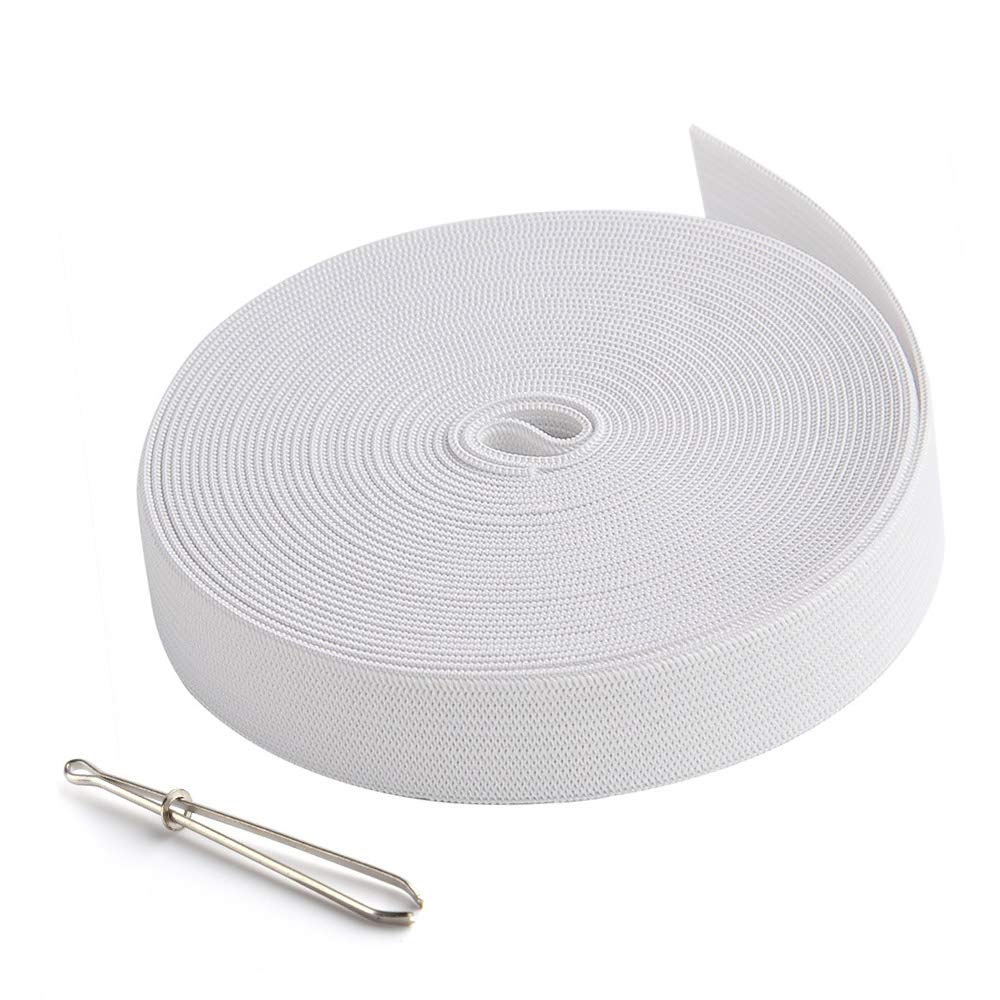 FEPITO 6.6 Yards/ 6 Meters Flat Elastic Bands Spool Sewing Band Flat Elastic Cord 20mm Wide,White