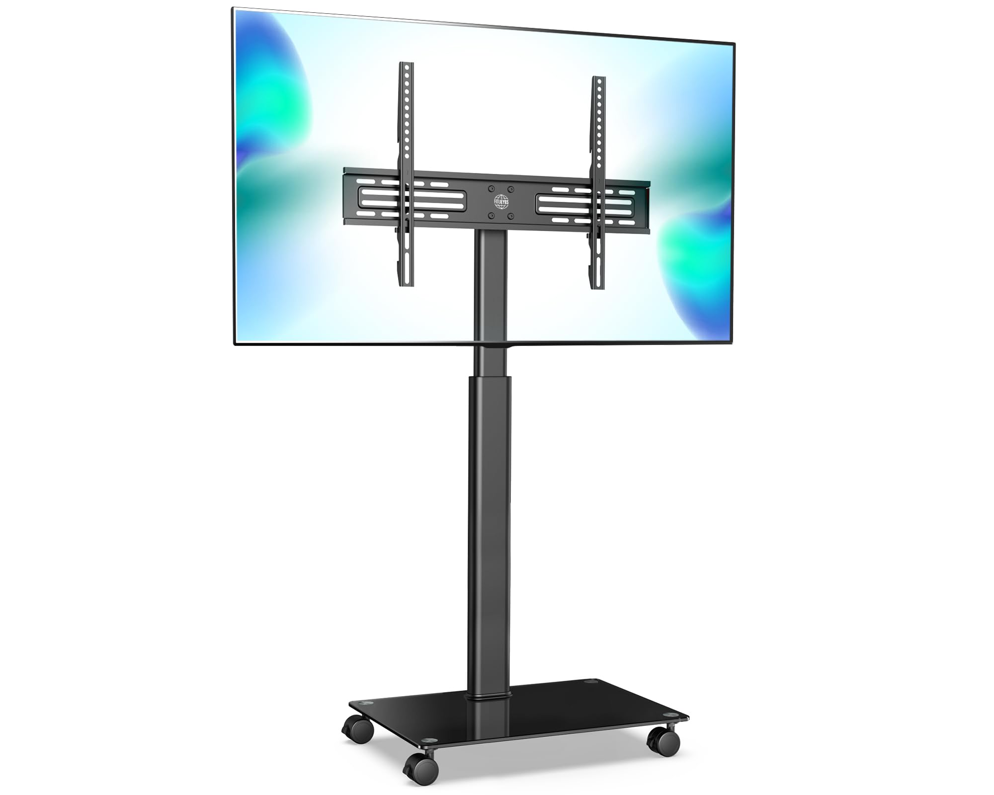 FITUEYES Mobile TV Cart Floor TV Stand on Wheels for 32" - 60", Swivel & 8 Adjustable Height Bracket, TV Trolley Holds 30kgs Cable Management